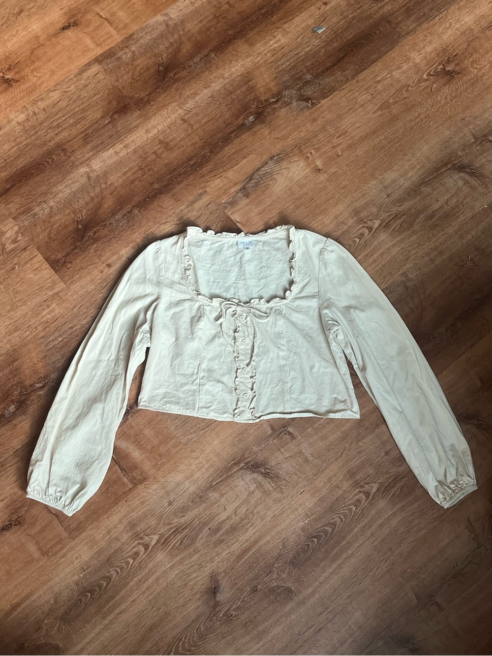 Le Lis Cream cotton Long-Sleeve Ruffle Trim Top 100% cotton